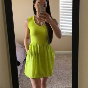 Bar lll, short lime green dress with pockets.